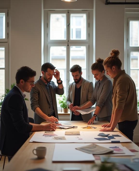 El equipo de Travesía Espacio colaborando en su estudio de diseño.